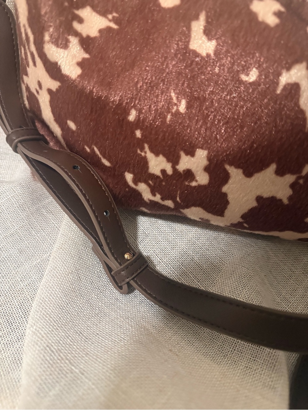Brown and Cream Faux Cowhide Shoulder Bag - Women Bags - Used Once - Picture 6 of 6